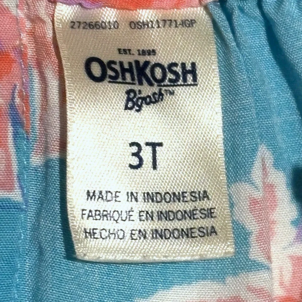 OshKosh B'gosh‎ Tropical Floral Sundress Girls 3T Blue Pink Ruffle Trim Vacation
